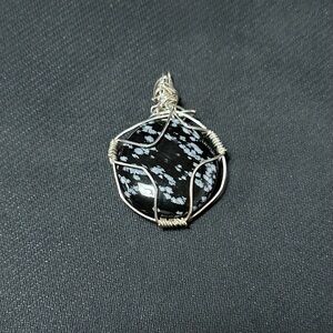 Sterling Silver Wire Wrapped Snowflake Obsidian Pendant